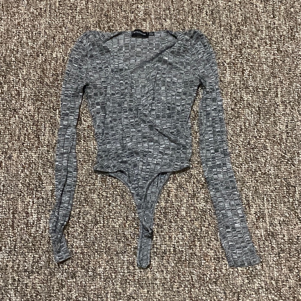 pretty little thing grey bodysuit long sleeve